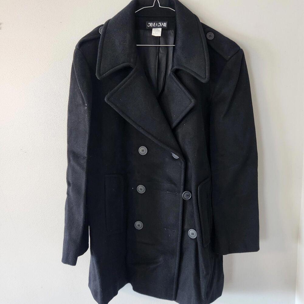 Vintage Steve By Searle Women's Double Breasted Coat 100% Wool Size 12 Black
